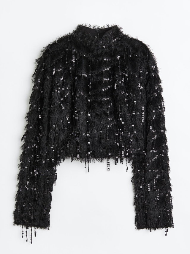 H&M Paillettenshirt schwarz