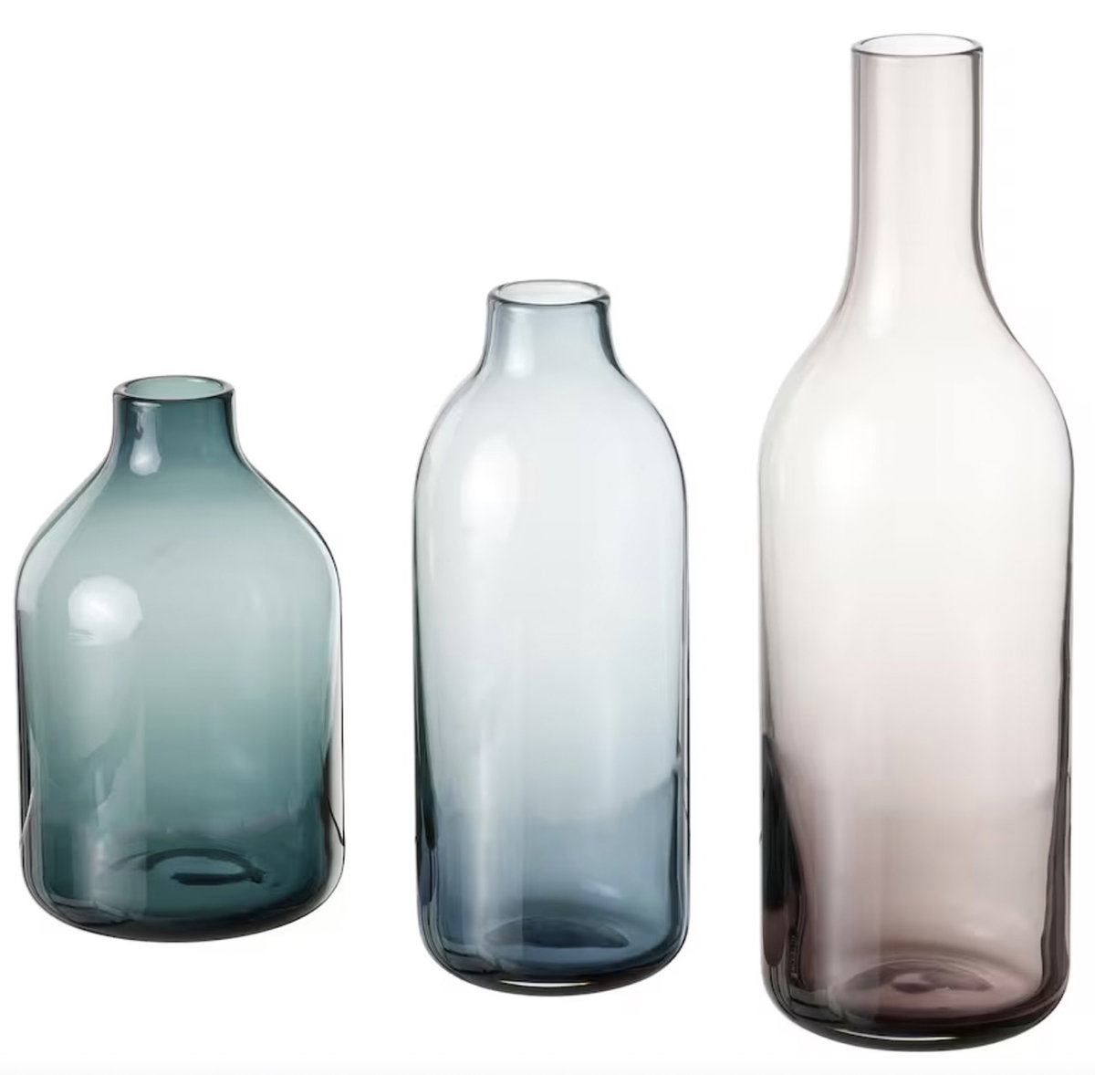 NIMTRÄD Vase 3er-Set, lila hell graublau/schwarzblau Large