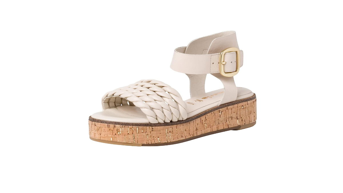 Beige Sandale mit Kork-Pleateausohle