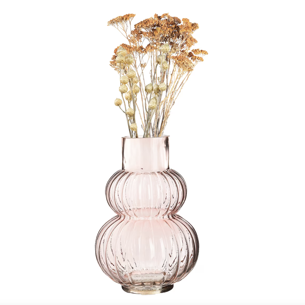 Schöne Vase von Depot in einem leichten Rosaton und mit Trockenblumen.