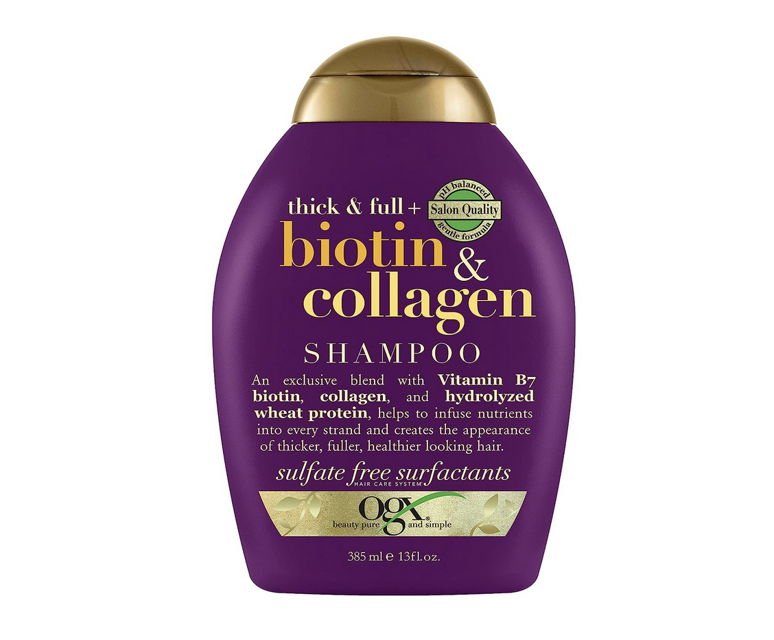 OGX Thick & Full Biotin & Collagen Shampoo (385 ml), nährstoffreiches Volumenshampoo mit Biotin, Kollagen und Weizenproteinen, sulfatfrei