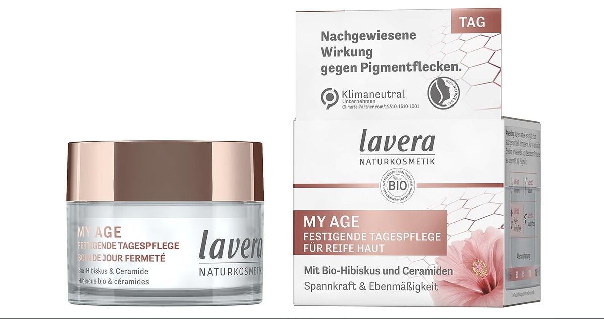 Tagescreme mit Bio-Hibiskus und Ceramiden von lavera, ca. 16 Euro bei Amazon