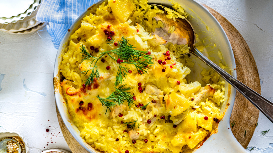 Günstiges Rezept: Reisauflauf mit Putencurry