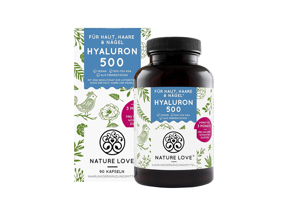 Hyaluronsäure Kapseln mit Zink von Nature Love für ca. 19 Euro.