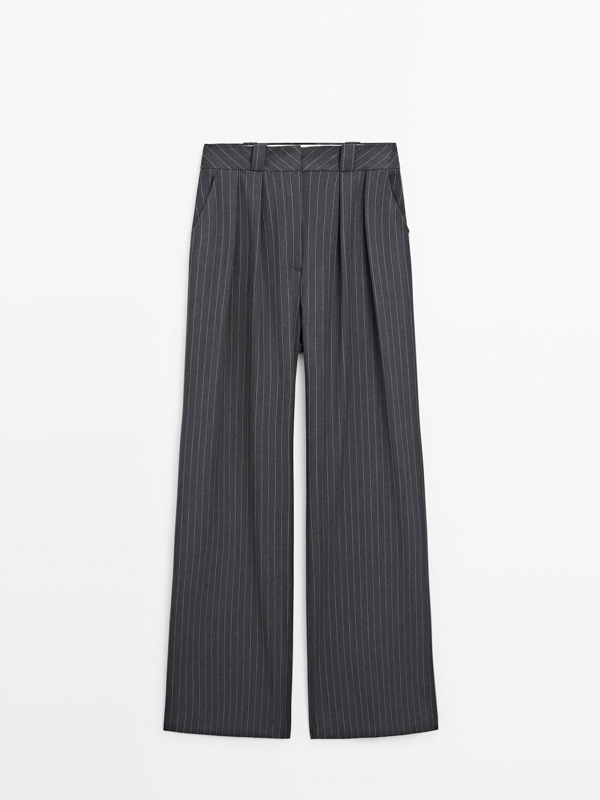 Nadelstreifenhose in Blau mit weißen Streifen und weitem Bein von Massimo Dutti