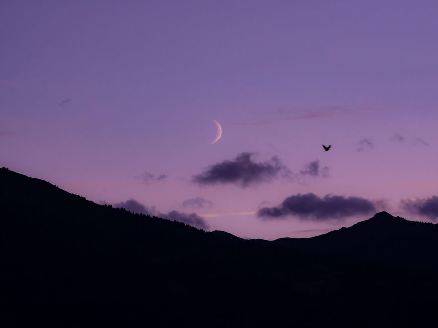 Neumond am rosafarbenen Himmel