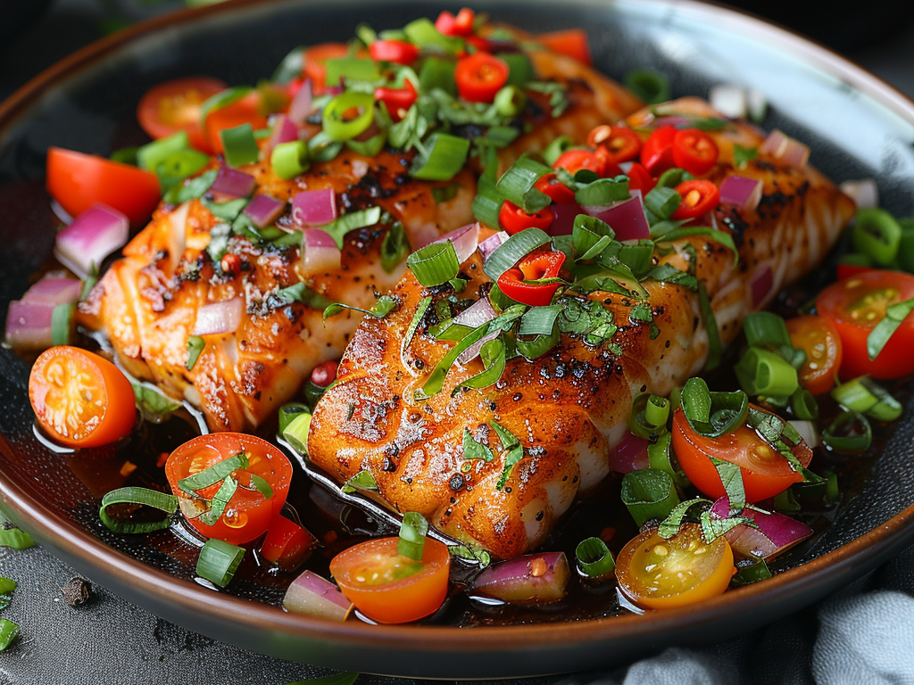 Gegrillter Lachs mit Lauchzwiebeln und Chili