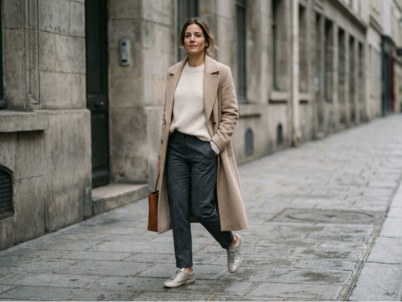 Eine Frau trägt glitzernde Sneakers