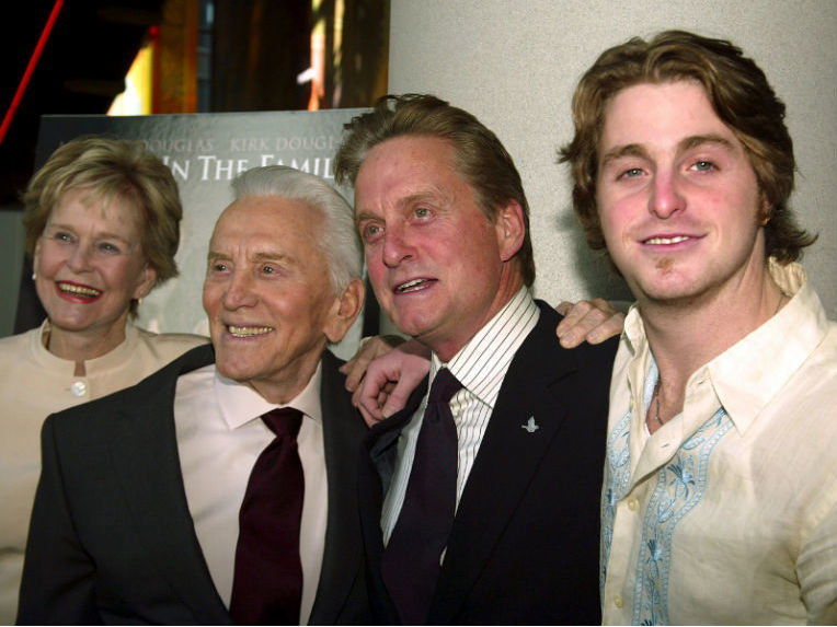 Diana Douglas, Kirk Douglas, Michael Douglas and Cameron Douglas