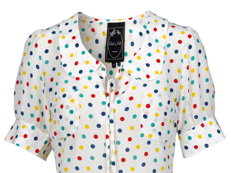Weiße Bluse mit farbigen Punkten von Edith und Ella